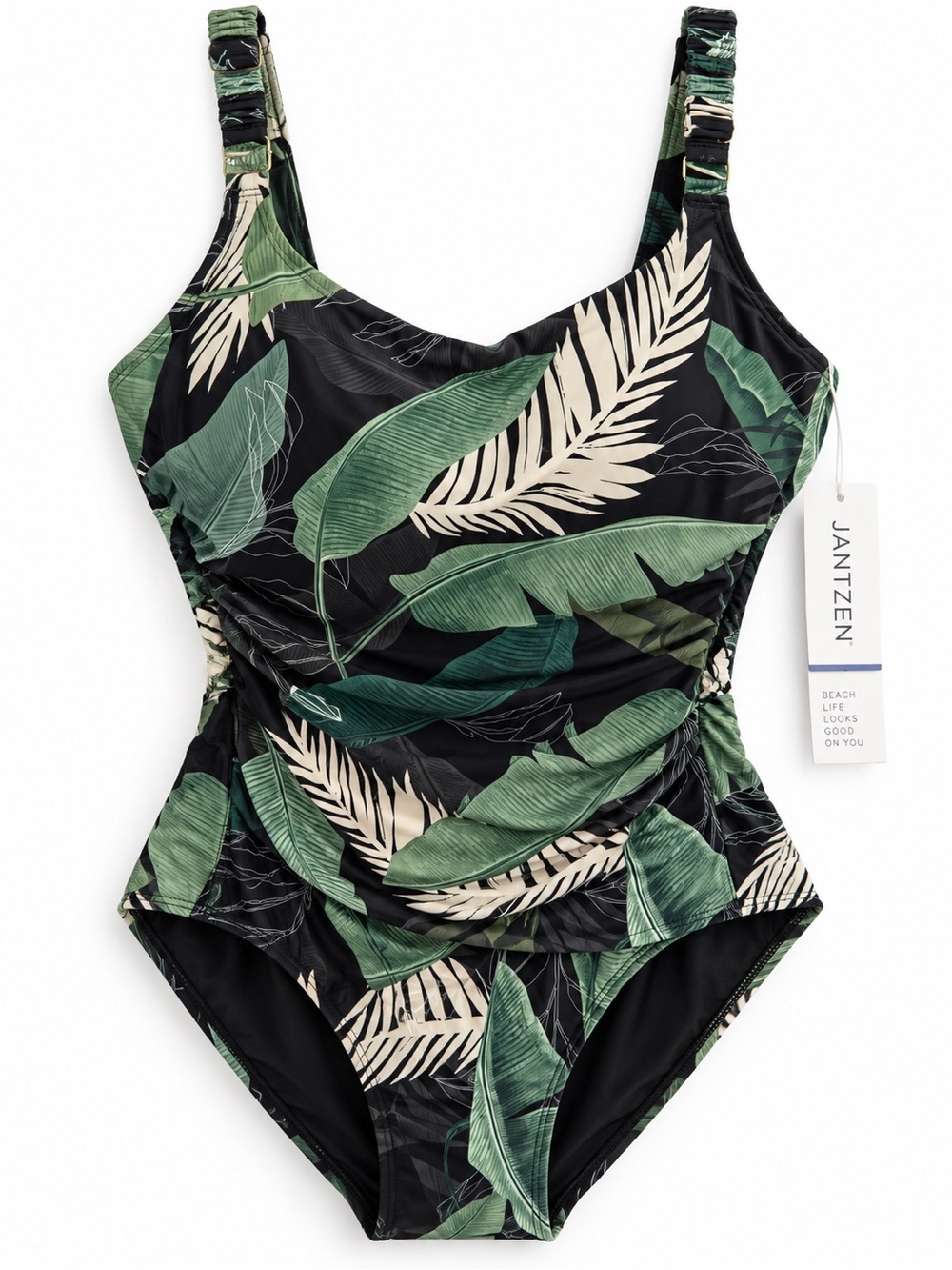 Jantzen Tropical Leaf One Piece Swimsuit 14 NWT Underwire Tummy Control Resort